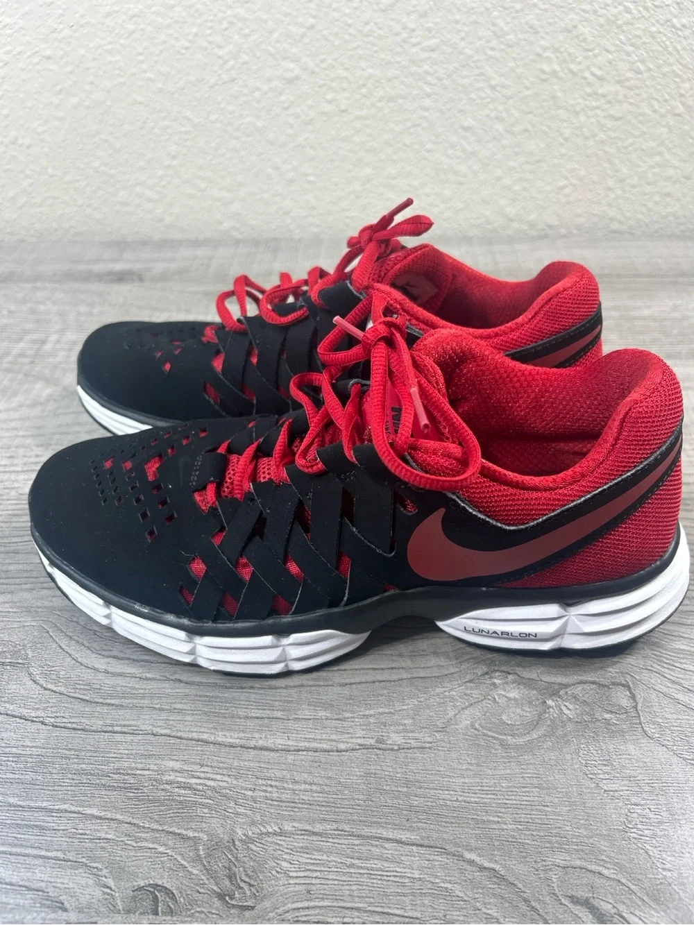 Nike Lunarlon Black Red Running Shoes Men’s Size 7.5 Athletic Sneakers